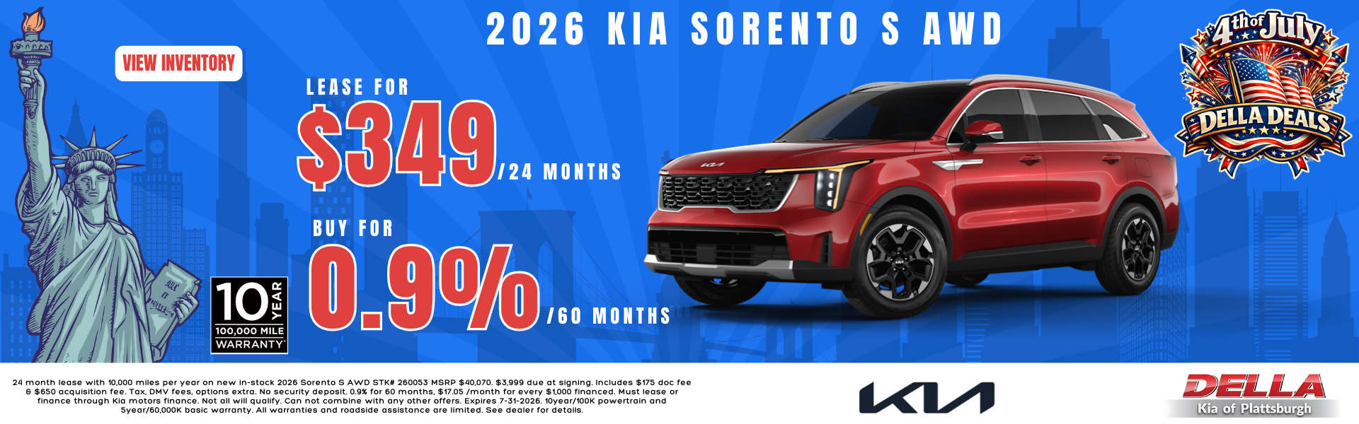 2026 Kia Sorento Sale at DELLA Kia in Plattsburgh