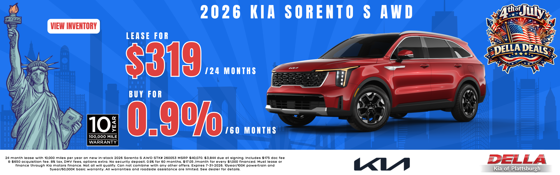 2026 Kia Sorento Sale at DELLA Kia in Plattsburgh
