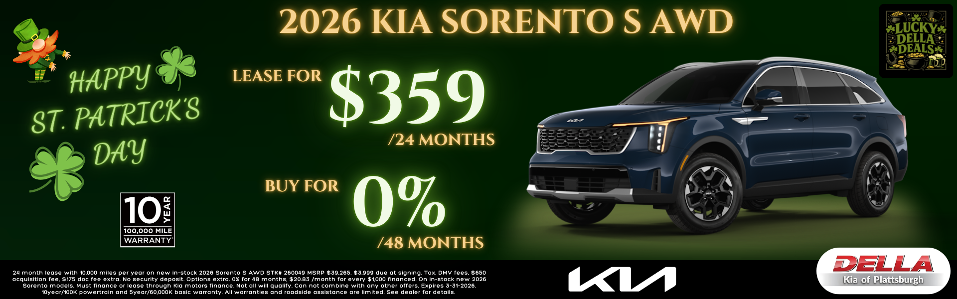 2026 Kia Sorento Sale at DELLA Kia in Plattsburgh
