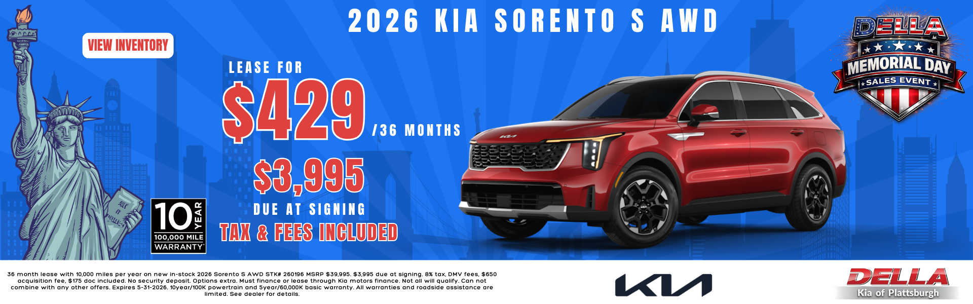 2026 Kia Sorento Sale at DELLA Kia in Plattsburgh